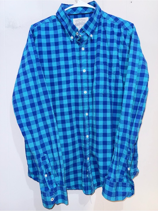 Aeropostale Other - Aeropostale Blue & Teal Plaid Button Down Shirt Size Large EUC